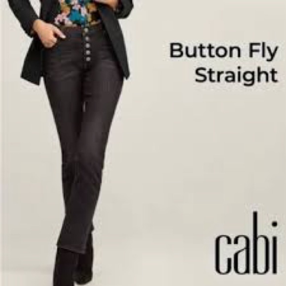 Cabi Exposed Button Fly Straight Leg Jeans in Black - Size 6